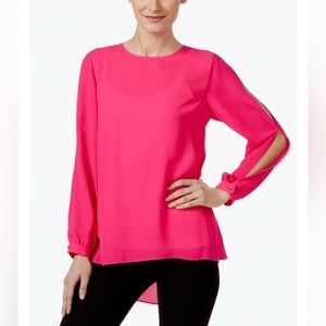 Vince Camuto Blouse Women L Large Pink Cold Shoulder Long Sleeve Hook & Eye